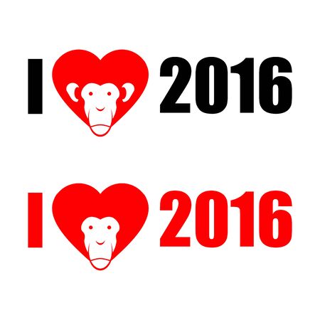 I love year 2016. New year of monkey. Symbol of heart as head monkey. Eastern symbol of new year 2016.のイラスト素材