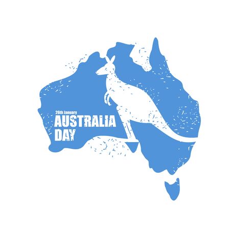 Australia day. National Patriotic holiday in Australia. Map of continent. Kangaroo recognizable animal in country. 26 January.のイラスト素材