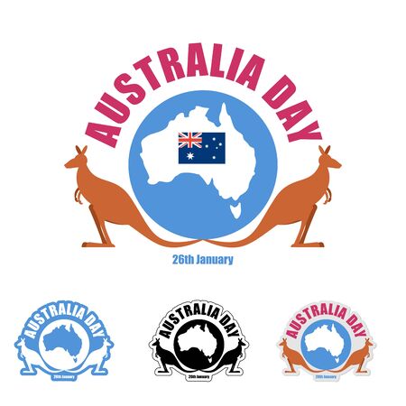 Australia day logo for holiday. Kangaroo and map of Australia. Emblem for traditional holiday of country. Options for your logo design.のイラスト素材