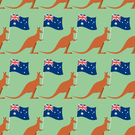 Kangaroos and Australian flag seamless pattern. Background for feast-day Australia. Texture of marsupials. Australia day seamless ornament.のイラスト素材