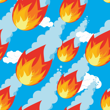 Meteor shower seamless pattern. falling Comet oranment. Texture of fireball. Flying meteorite ornament. Outer body of fire flies. Cosmic threat of destructionのイラスト素材