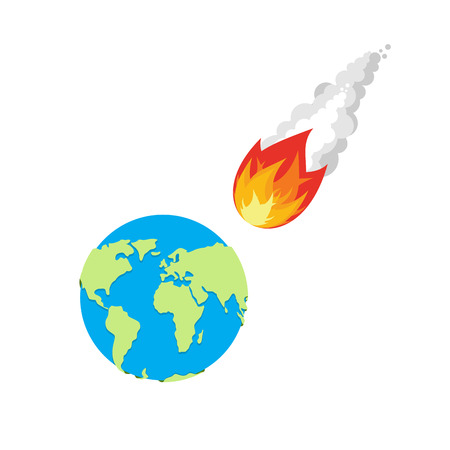 Meteor and Earth. Fireball flies on planet Earth. Approaching catastrophe. Fiery Comet and planet. Coming end of the world. Danger for  Earthのイラスト素材