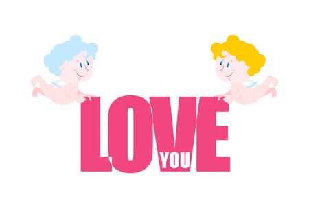 Love you. Two Cupid bear love. Little angel for Valentines day.のイラスト素材