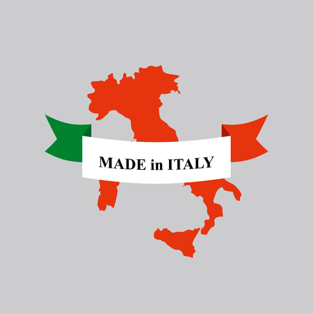 Made in Italy product logo. Map of Italy and Ribbon with colors of Italian flag. Label template for production.のイラスト素材