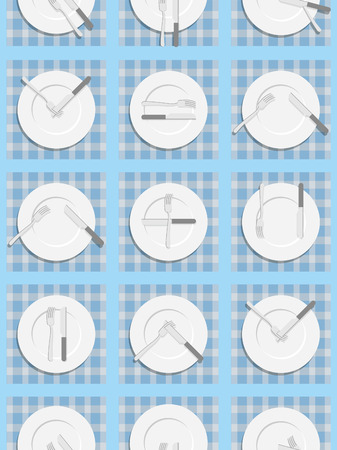 Dining etiquette seamless pattern. Background for menu of restaurant and Cafe. An empty plate, knife and fork. Cutlery texture.のイラスト素材