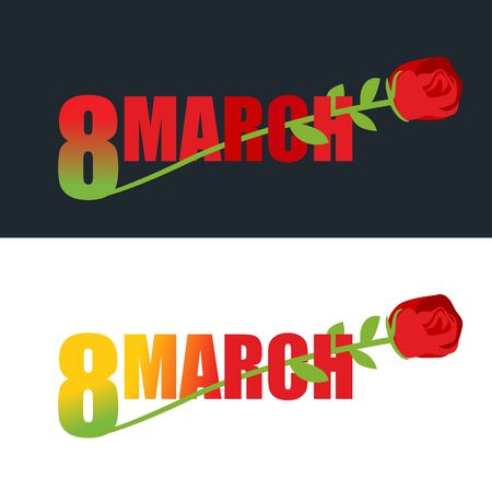 8 March. Red Rose and text. flower grows out of 8 digits. Emblem to celebrate International Womens day.のイラスト素材