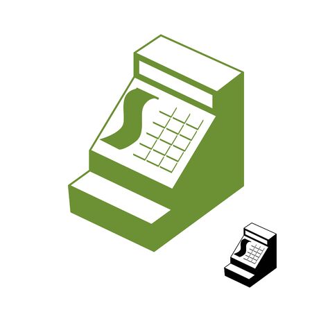 Cashier symbol. Cash register sign. Accounting money in store. Sign in one color. Machine counting money shop.のイラスト素材