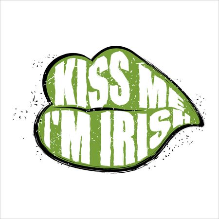 Green Kiss lettring Irish. Green lips. Kiss me I'm Irish. Merry icon for Saint Patrick's holiday in Irelandのイラスト素材
