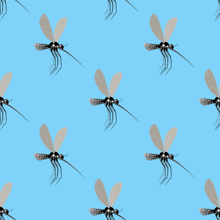 Mosquito seamless pattern. Texture of the insects. Mosquito on a blue background. Flies to many insects. blood sucking mosquitoes. Background for epidemic Zika. Zika virus background from mosquitoesのイラスト素材