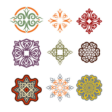 Kazakh ornament set of elements. Ethnic pattern. Kazakhstan national style ornament. Traditional element for Kazakhstans texturのイラスト素材