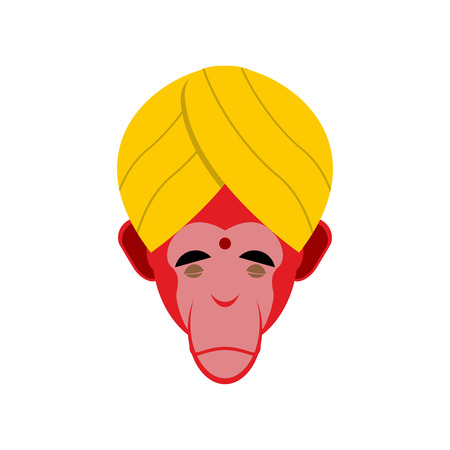 Monkey in turban. Monkey yoga. Head of red monkeys. Monkey Indian yogi.のイラスト素材