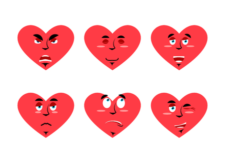 Set love emotion. Cheerful and angry love. Surprise and sadness emoji. Collection of heart symbol emoticonsのイラスト素材