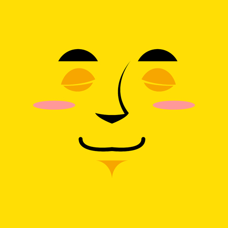Cartoon cute face an yellow background. Gaiety emotion. Sleeping with broad smile. Cheerful Festive character. soulful personalityのイラスト素材