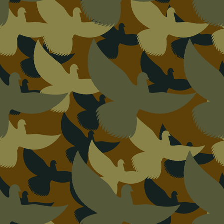 Military camouflage Pigeons. Birds Protective seamless pattern. Army soldier texture for clothes. Ornament for hunter. Dove khaki ornamentのイラスト素材