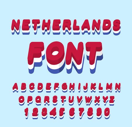 Netherlands font. Dutch flag onletters. National Patriotic alphabet. 3d letter. State color symbolism European stateのイラスト素材