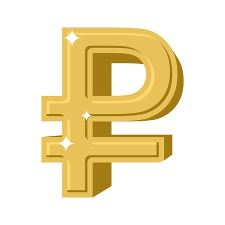 Golden Russian ruble. Symbol of money in Russia. cash sign in Russia of yellow precious metal. Financial illustrationのイラスト素材