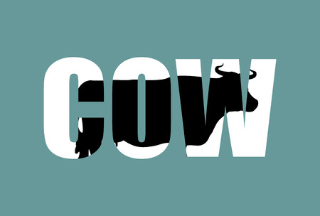 Cow in text. Farm animals and Typography. Cloven-hoofed ruminant lettersのイラスト素材