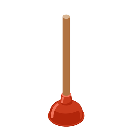 Toilet Plunger isometrics. Rubber plunger red cup on white background. Accessories for bathroom. Device for cleaning water flow in sinks, bathsのイラスト素材