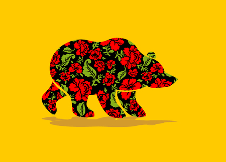 Russian Bear hohloma. National Folk painting of flowers. Wild animal of forest symbol of Russiaのイラスト素材