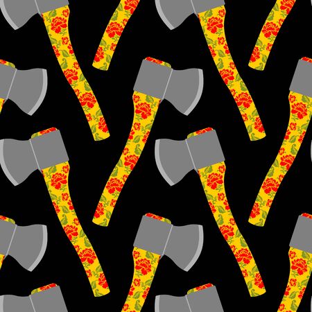 Russian national Axe seamless pattern. Edged weapons with national flower pattern in Russia.のイラスト素材