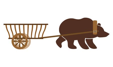 Russian wain and bear. Traditional carriage in Russia. National folk transport. Drawn by wild beastのイラスト素材
