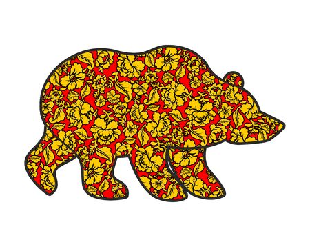 Russian Bear hohloma style. National Folk painting of flowers. Wild animal of forest symbol of Russiaのイラスト素材