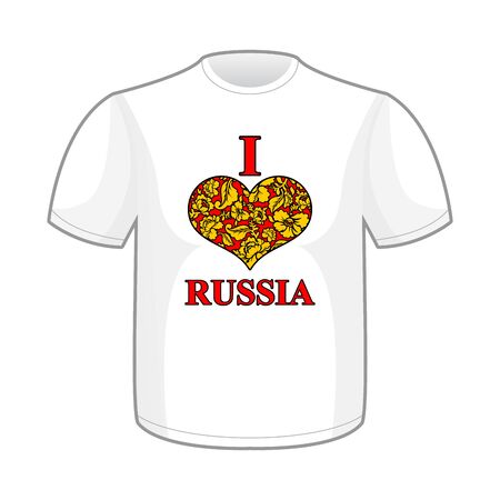 I love Russia. Symbol of hear traditional folk Khokhloma pattern. Russian National Patriotic emblem for T-shirt.のイラスト素材
