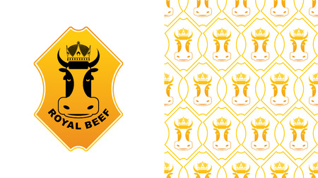 Royal Beef. Cow in crown. Excellent quality meat. Farming and meat production. Farm animals and diadem patternのイラスト素材