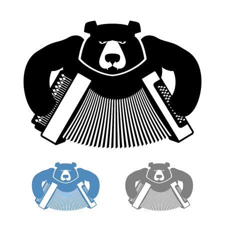 Russian bear with accordion icon flat style. Wild beast and musical instrument. National Folk Russian animalのイラスト素材