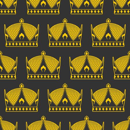 Crown seamless pattern. emperor Royal texture. Headdress symbol of monarchical power. Prince Hat Ornament. diadem backgroundのイラスト素材