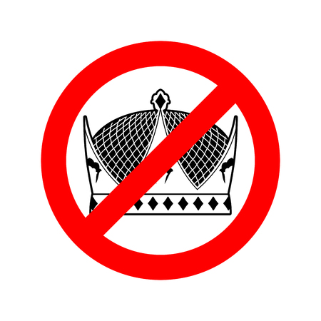 Stop king. Prohibited emperor. Crossed-out crown. Emblem against prince. Red prohibition sign. Ban monarchyのイラスト素材