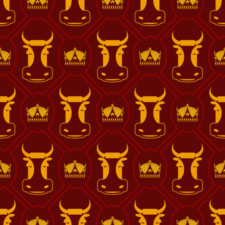 Royal beef seamless pattern. cow and crown regal background. Farm animal textureのイラスト素材