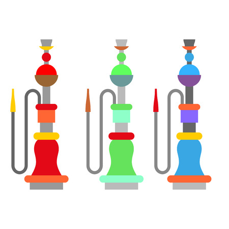 Set colorful arabic hookah. Turkish national instrument for smoking. Egyptian Container with liquid and mouthpieceのイラスト素材