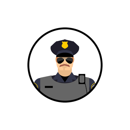 Police avatar. Cop in uniform. Head police officer in circle.のイラスト素材