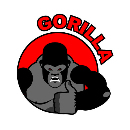 Gorilla shows well. Sign all right. Thumbs up. Hand showing ok. Gesture of hand. Angry Monkey with big muscles.のイラスト素材