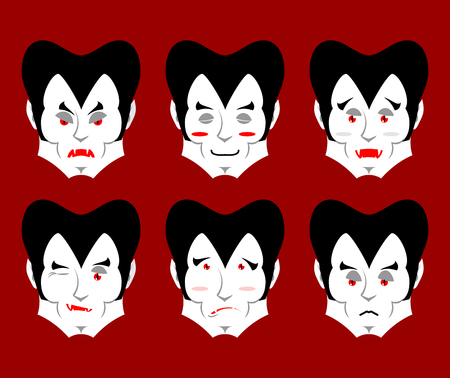 Dracula Emotions. Set expressions vampire avatar. Good and evil. Surprise and fun. Sad and aggressive ghoulのイラスト素材