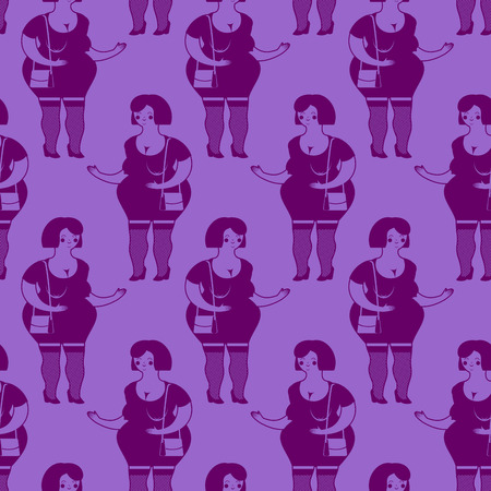 Prostitutes seamless pattern. Whore texture. Cheerful fat woman ornamentのイラスト素材