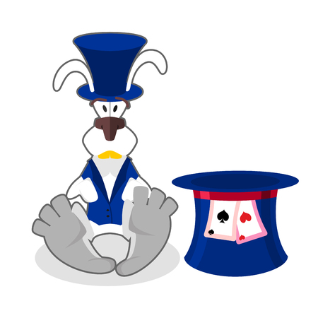 White rabbit in blue hat. bunny in waistcoat. Cylinder is Mad Hatter. Illustration for Alice in Wonderland.のイラスト素材