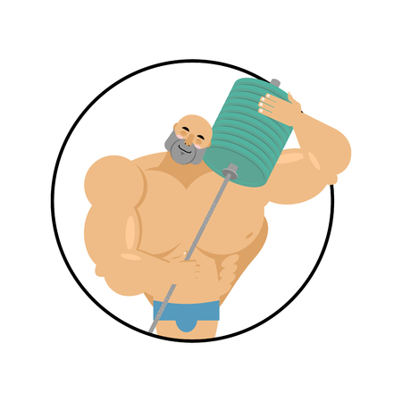 I love fitness. athlete hugs barbell. Bodybuilder and sports equipment. emblem for lover sportのイラスト素材