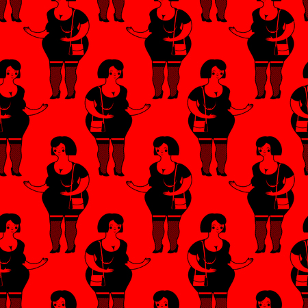Prostitutes seamless pattern. Whore texture. Cheerful fat woman ornamentのイラスト素材
