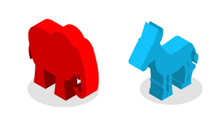 Elephant and Donkey isometrics. Symbols of USA political party. American Democrats against Republicans. Elections in United Statesのイラスト素材