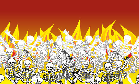 Sinners in fire hell horizontal pattern. dead in  Gehenna. Skeletons screaming for help. Hells...