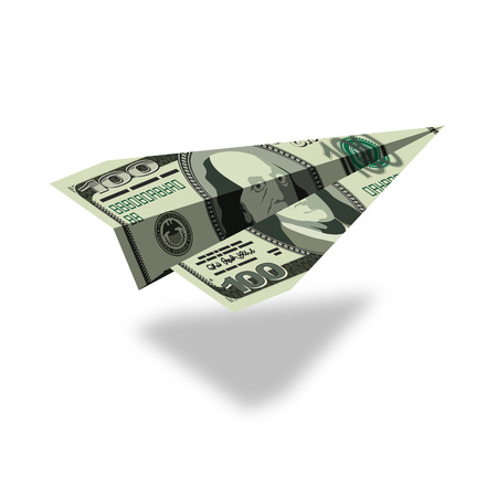 Aircraft dollars. Money banknote paper airplane. Financial illustrationのイラスト素材