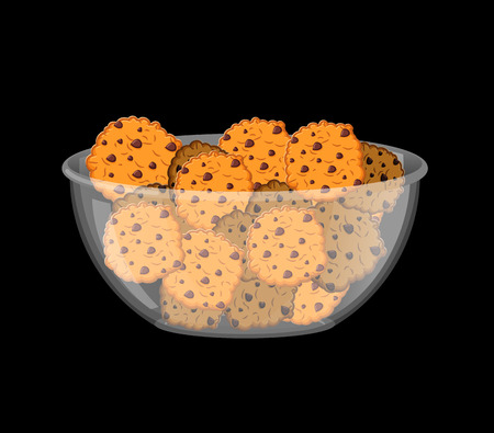 Cookies in bowl. biscuit in deep transparent plate. Oatmeal cookie with chocolate Dropsのイラスト素材