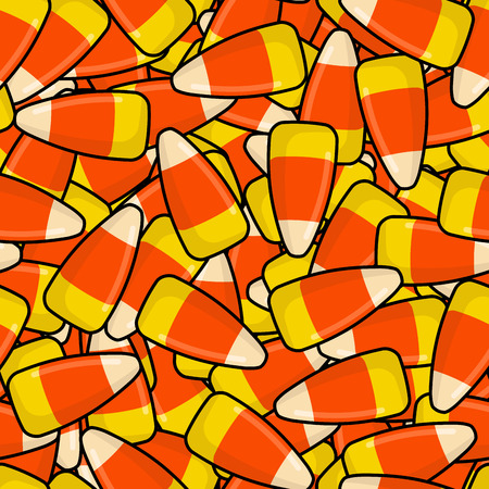 Corn candy seamless pattern. Sweets texture. Background traditional treat for Halloween. Food decorationのイラスト素材