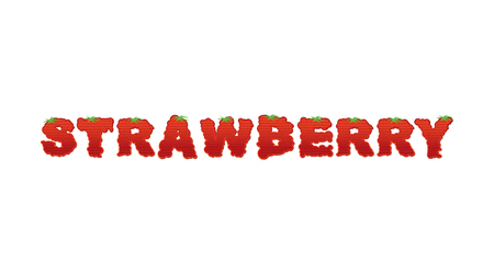 Strawberry typography. Letters of ripe red berries. blushing lettering fresh fruitのイラスト素材