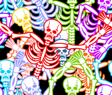 Multicolored skeleton ornament. Day of the Dead seamless pattern. Skull texture. Dead background for national holiday in Mexicoのイラスト素材