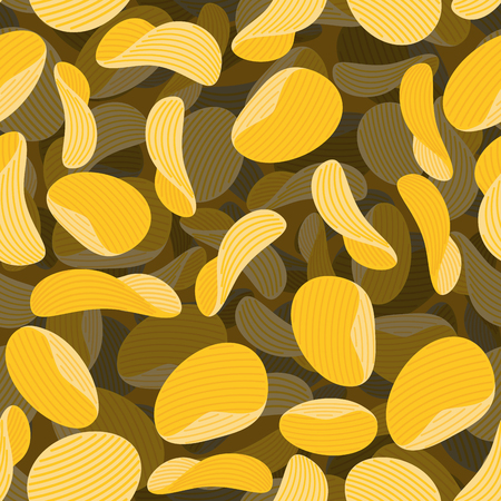 Chips potato seamless pattern 3D. Ornament meal. Fried potatos textureのイラスト素材
