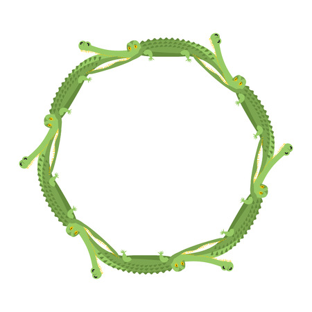Crocodile frame ring. Ancient totem ethnic ornament. Alligators eat each other. Circle of animals. African animals. infinite devour emblemのイラスト素材