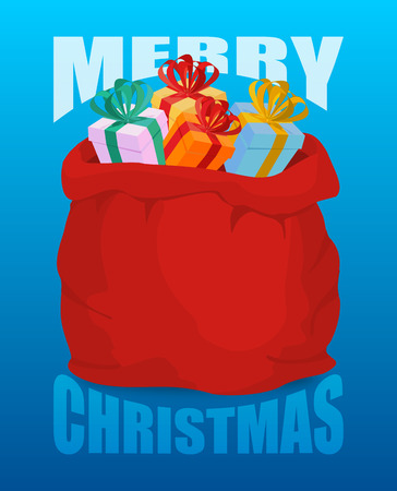 Merry Christmas Full Santa Claus sack of gifts. Bag of with presents. Happy New Year toys for childrenのイラスト素材